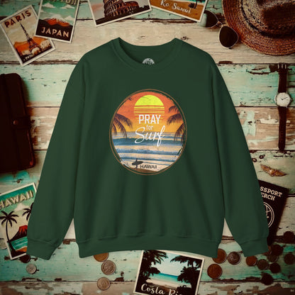 Pray for Surf Hawaii, Crewneck Forest Green / S
