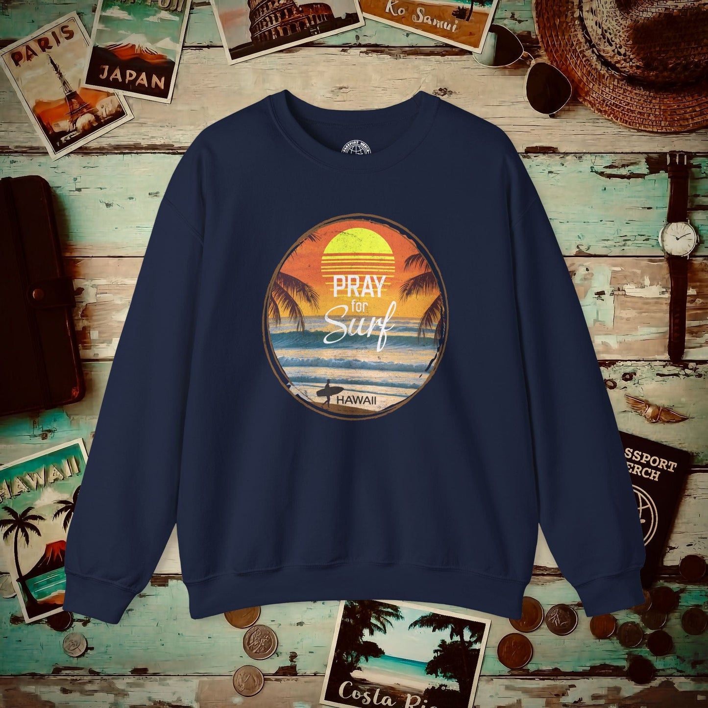 Pray for Surf Hawaii, Crewneck Navy / S
