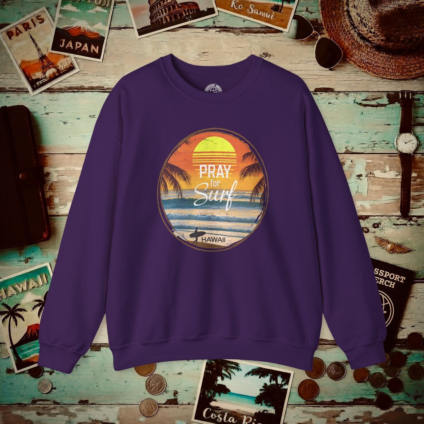 Pray for Surf Hawaii, Crewneck Purple / S
