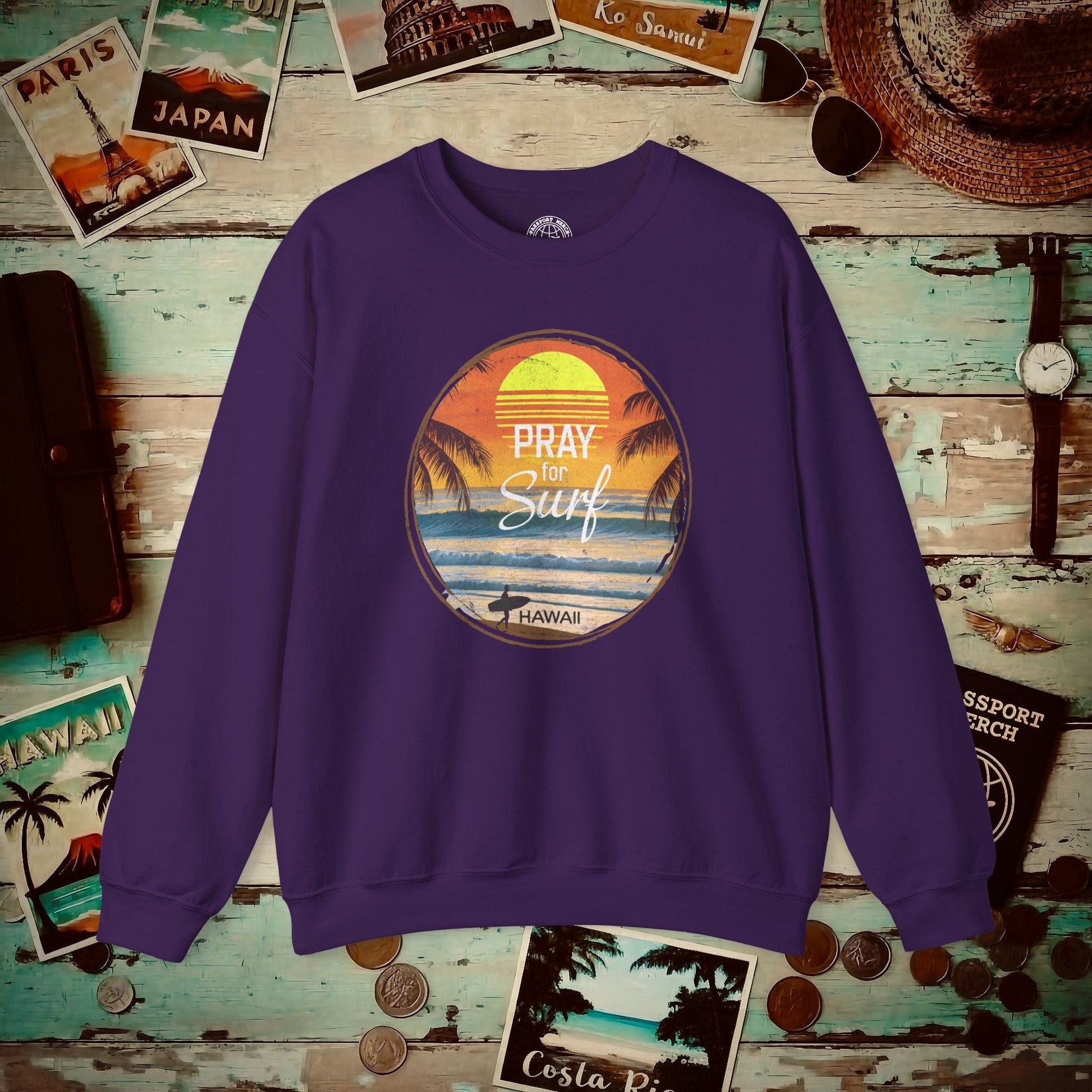 Pray for Surf Hawaii, Crewneck Purple / S