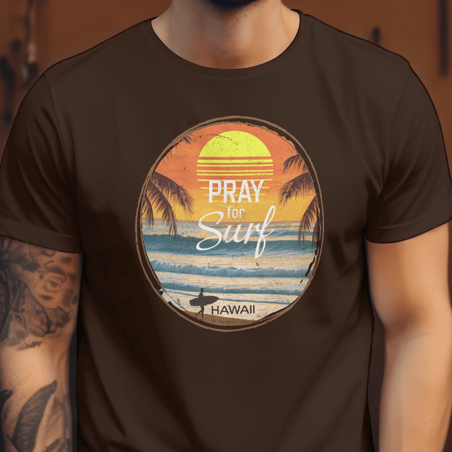 Pray for Surf Hawaii T-Shirt Dark Chocolate / S