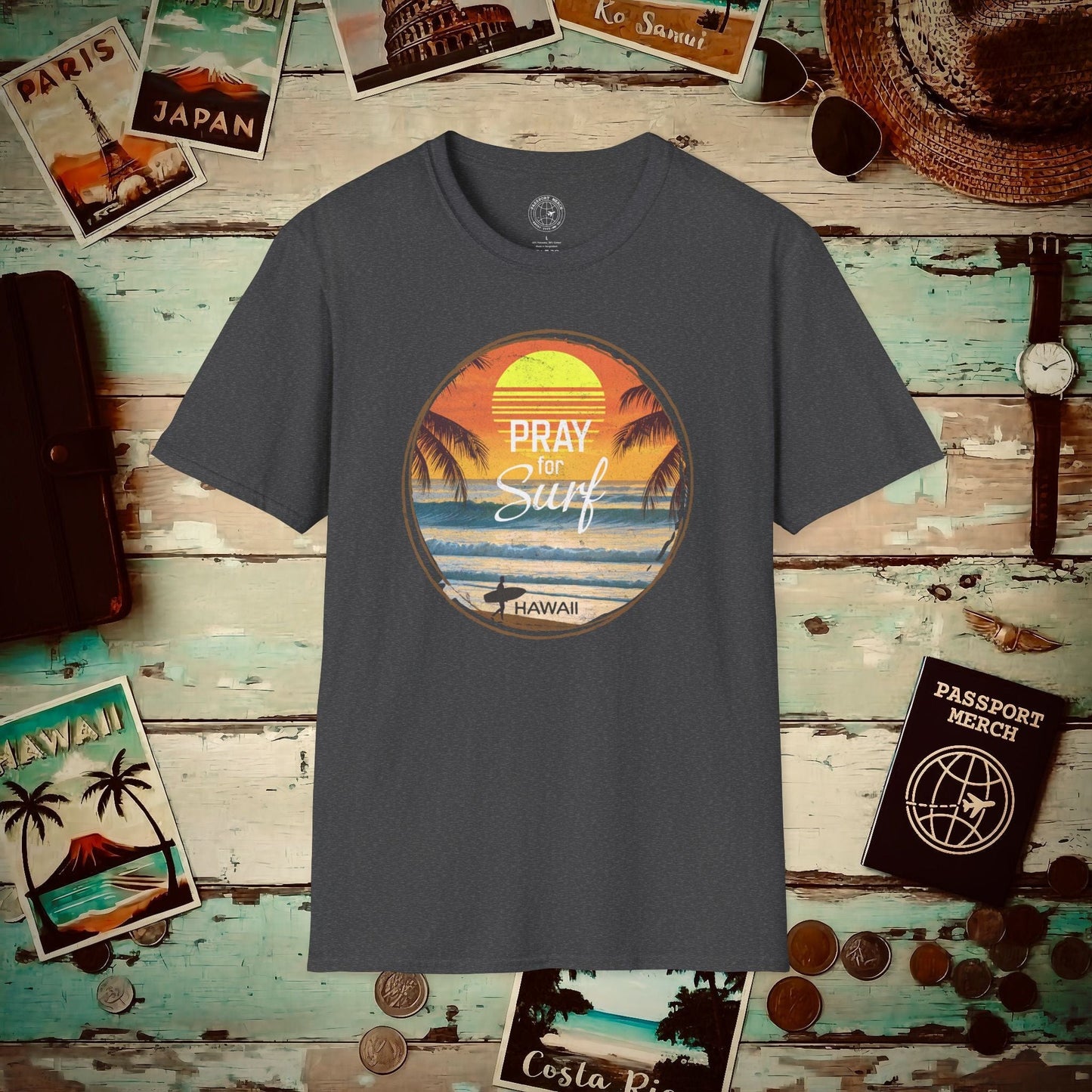 Pray for Surf Hawaii T-Shirt Dark Heather / S