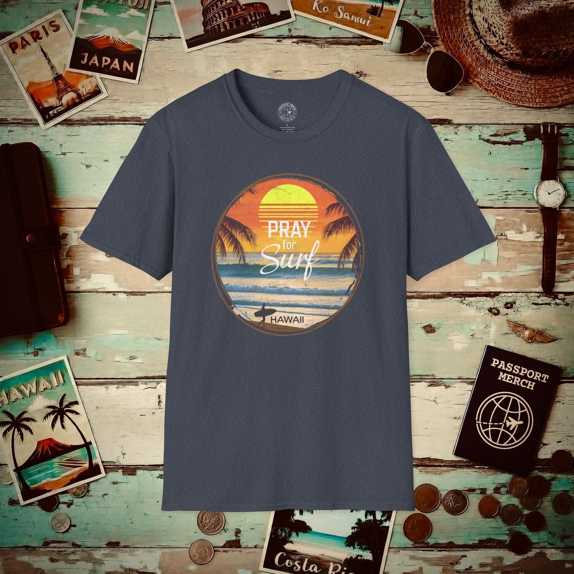 Pray for Surf Hawaii T-Shirt Heather Navy / S