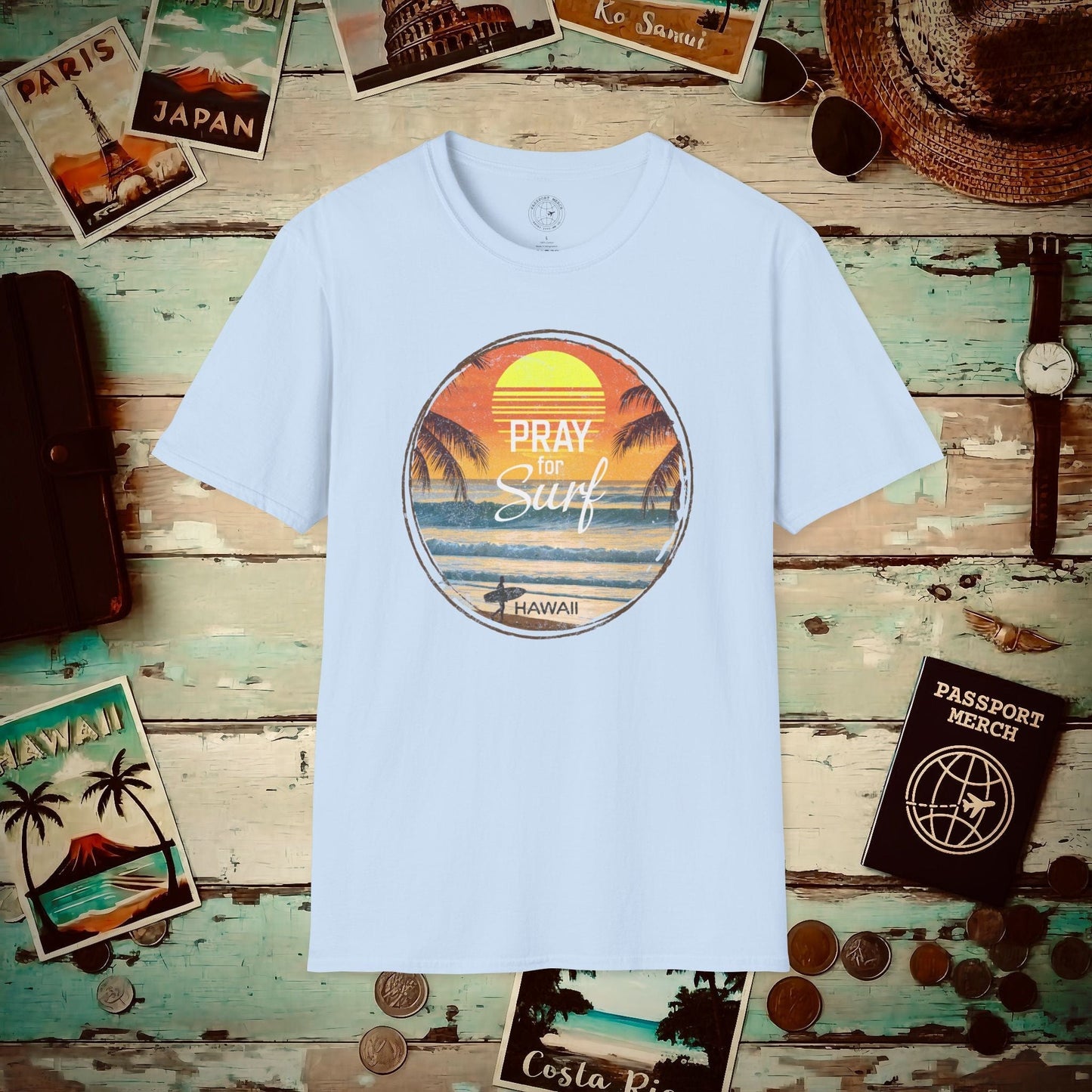 Pray for Surf Hawaii T-Shirt Light Blue / S