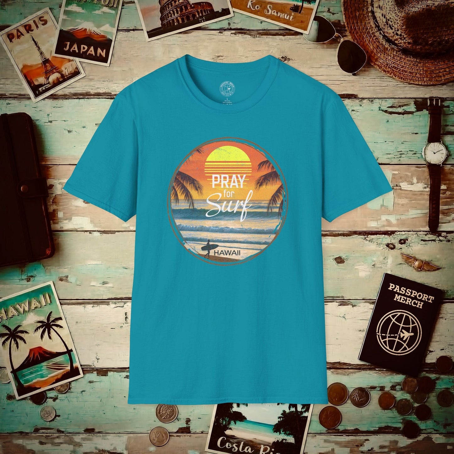Pray for Surf Hawaii T-Shirt Tropical Blue / S