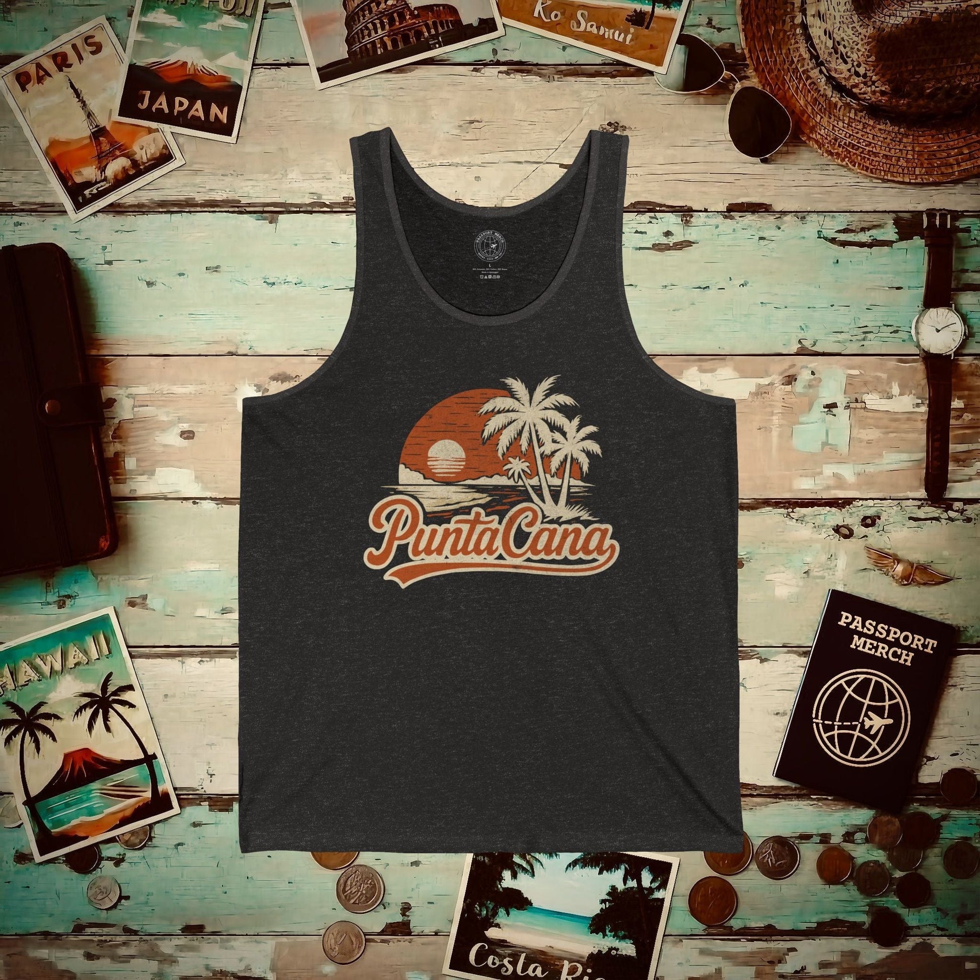 Punta Cana, Dominican Republic - 80's Vintage Tank Top Charcoal Black TriBlend / XS