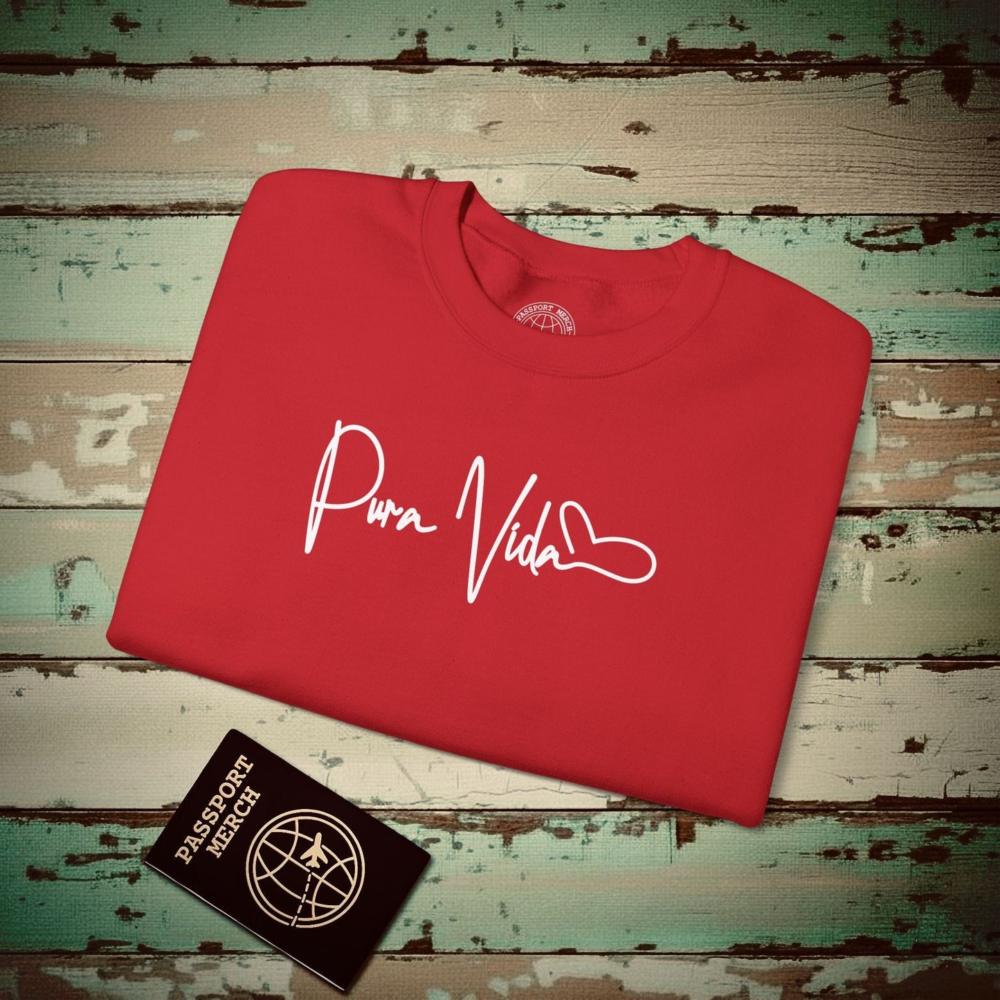 Pura Vida Heart Signature, Costa Rica Crewneck Red / S