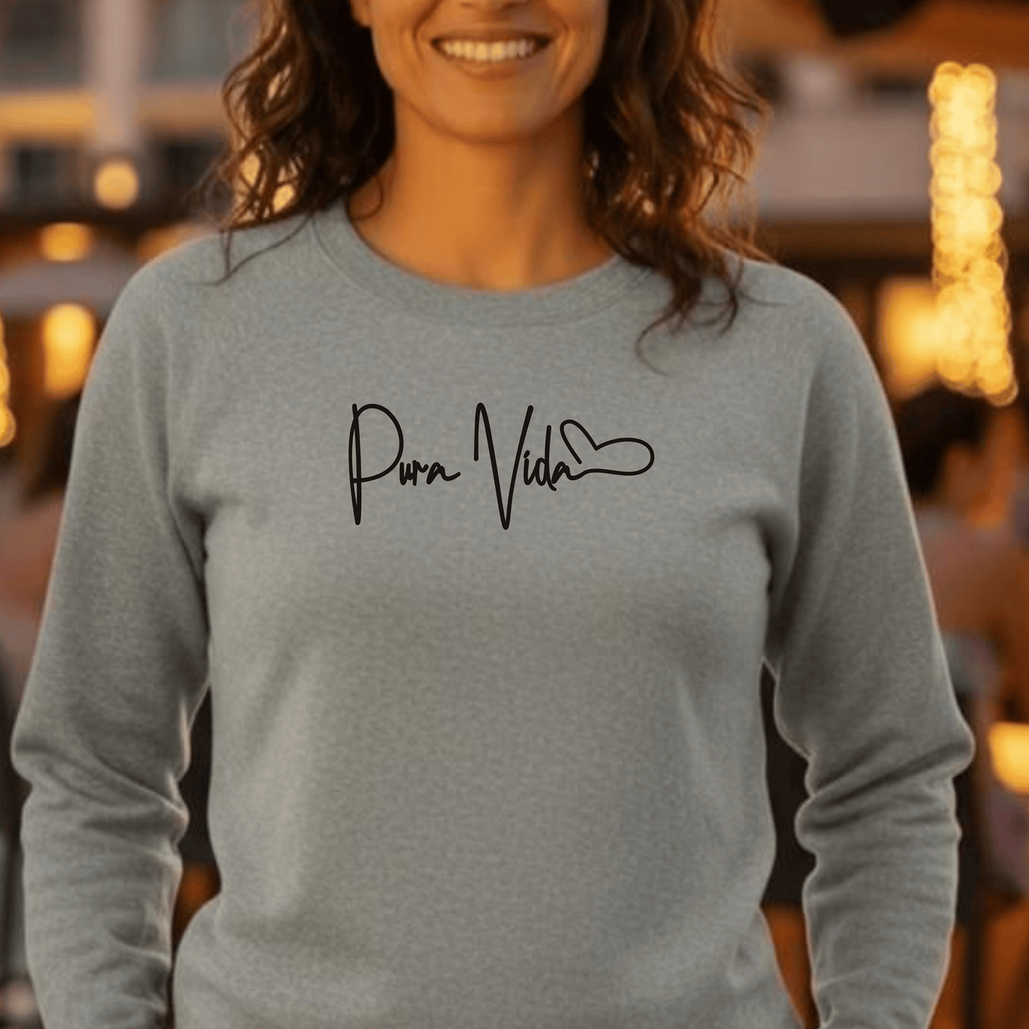 Pura Vida Heart Signature, Costa Rica Crewneck Sport Grey / S