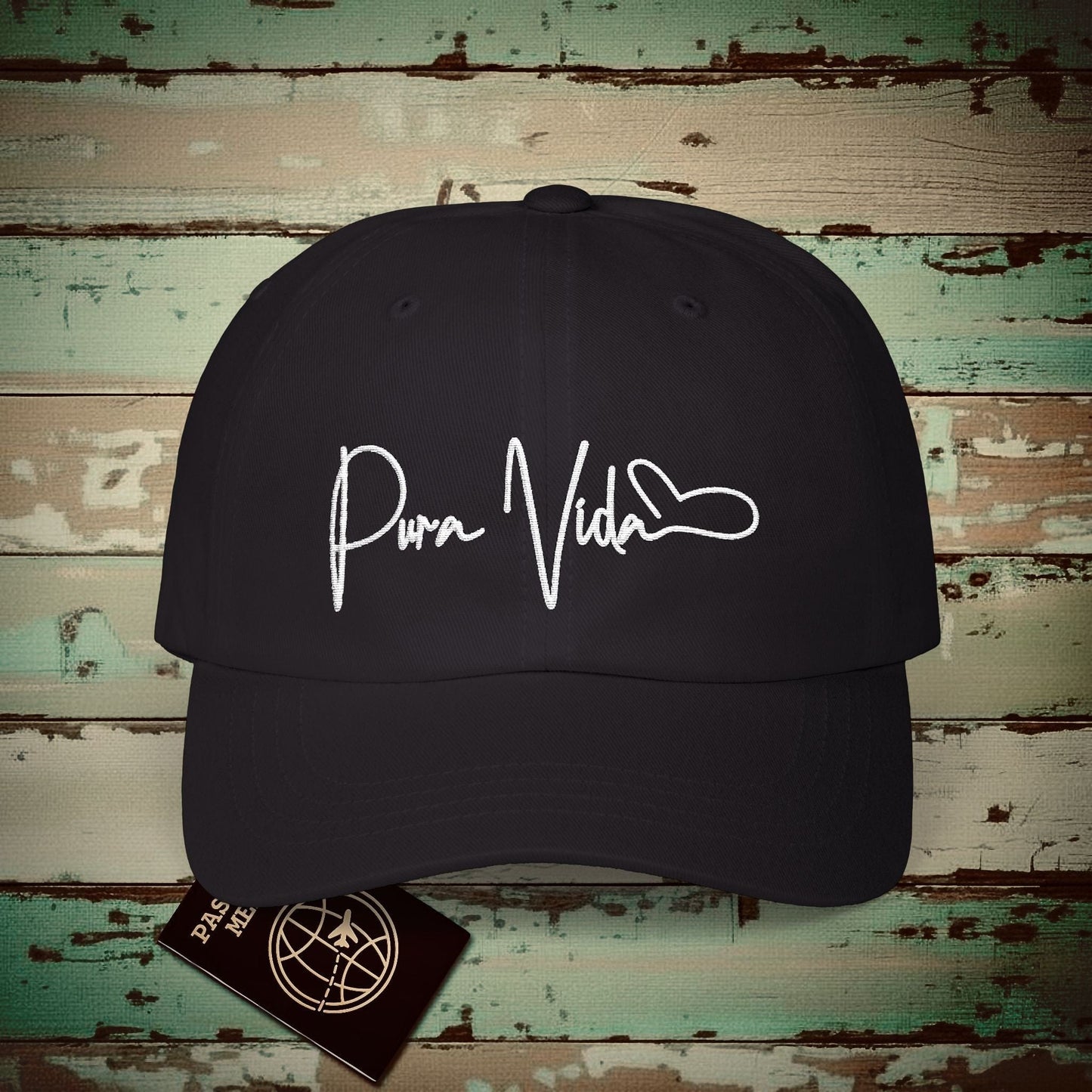 Pura Vida Heart Signature, Costa Rica Embroidered Hat Black / One size