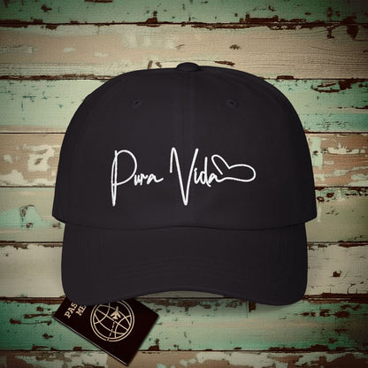 Pura Vida Heart Signature, Costa Rica Embroidered Hat Black / One size