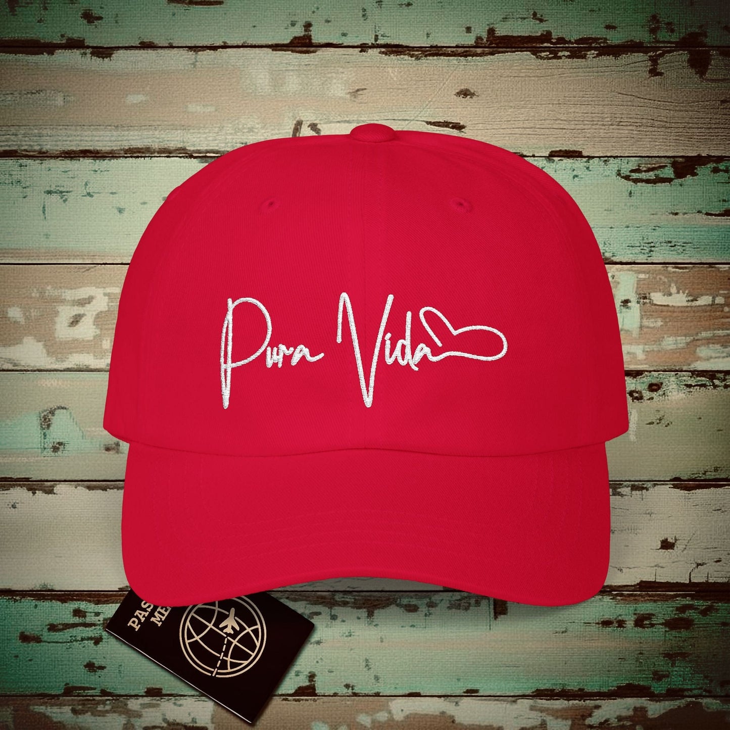 Pura Vida Heart Signature, Costa Rica Embroidered Hat Cranberry / One size