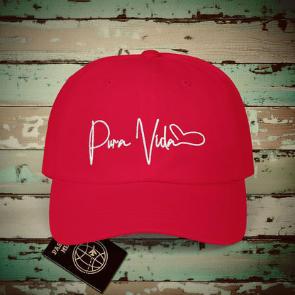 Pura Vida Heart Signature, Costa Rica Embroidered Hat Cranberry / One size