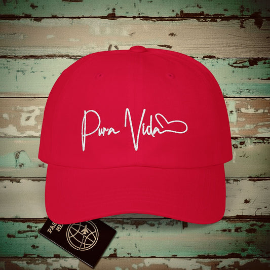 Pura Vida Heart Signature, Costa Rica Embroidered Hat Cranberry / One size