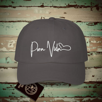 Pura Vida Heart Signature, Costa Rica Embroidered Hat Dark Grey / One size