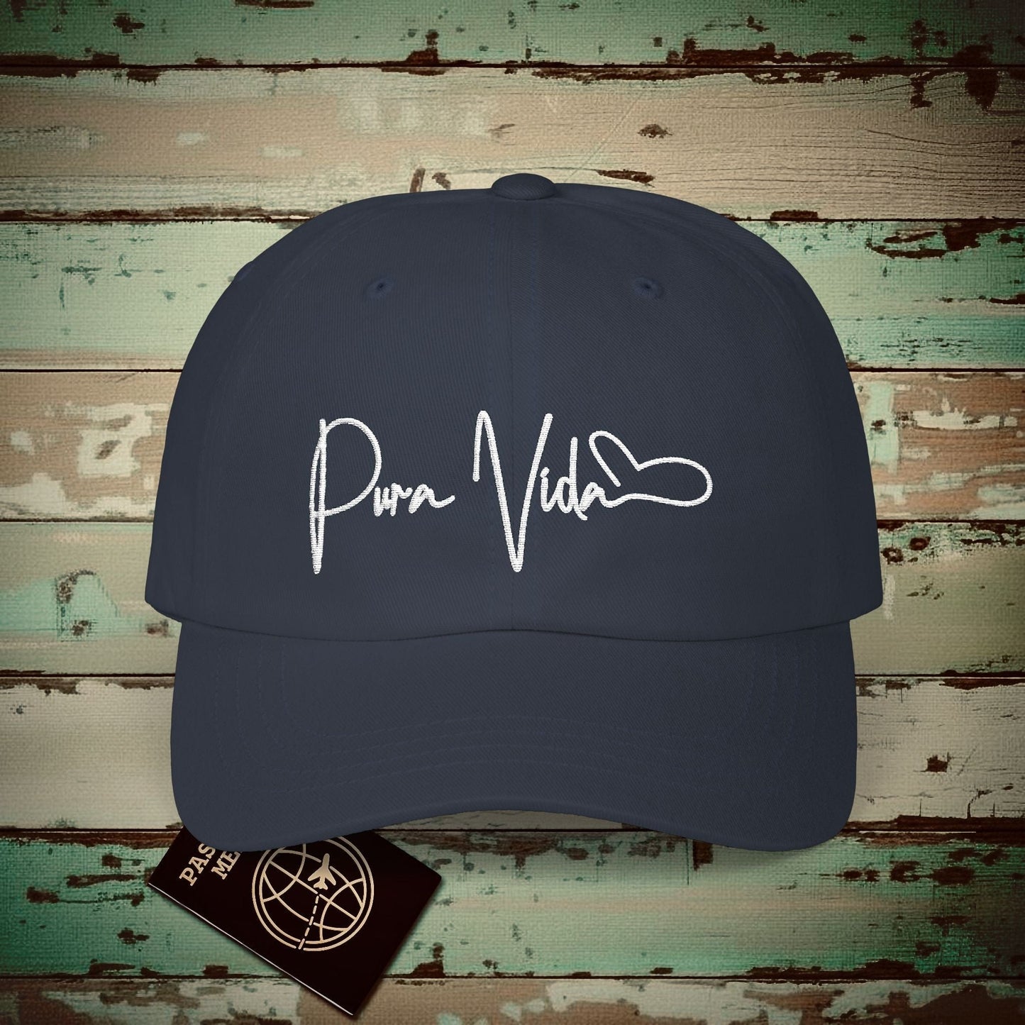 Pura Vida Heart Signature, Costa Rica Embroidered Hat Navy / One size