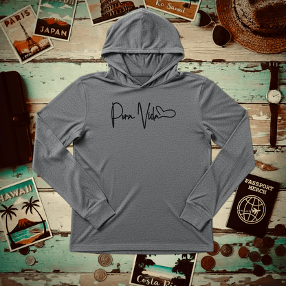 Pura Vida Heart Signature, Costa Rica Hooded Long Sleeve Grey TriBlend / XS