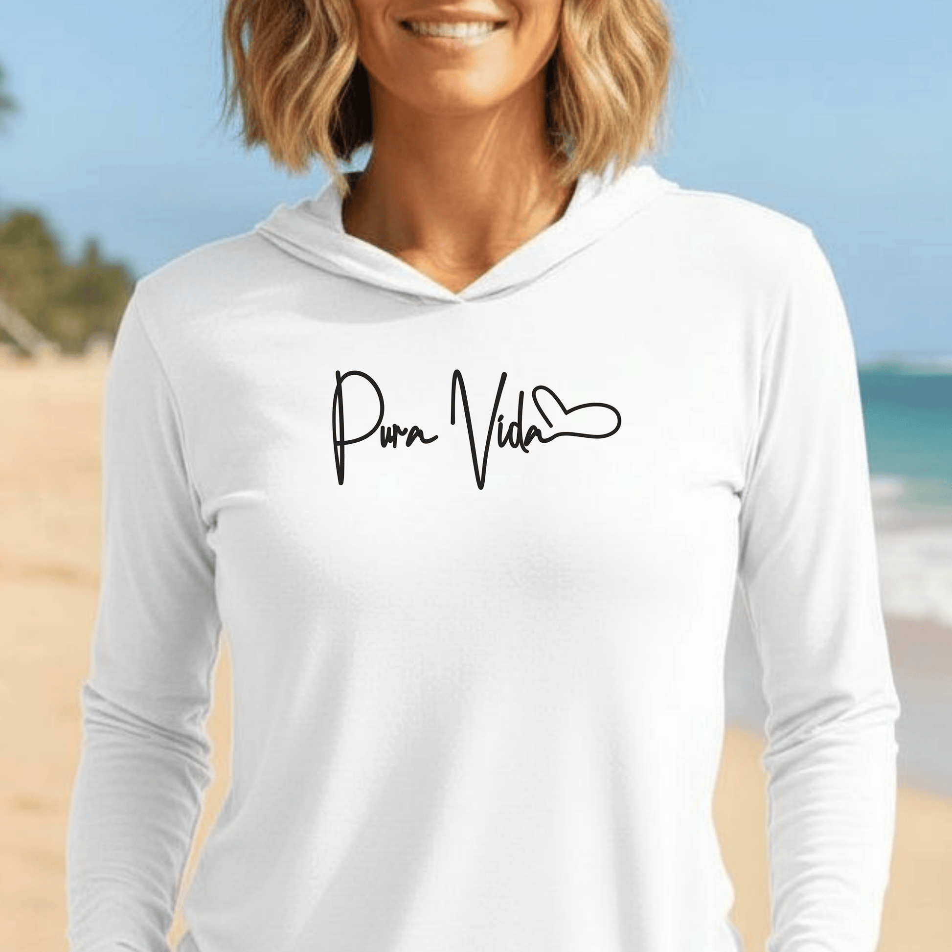 Pura Vida Heart Signature, Costa Rica Hooded Long Sleeve White / XS