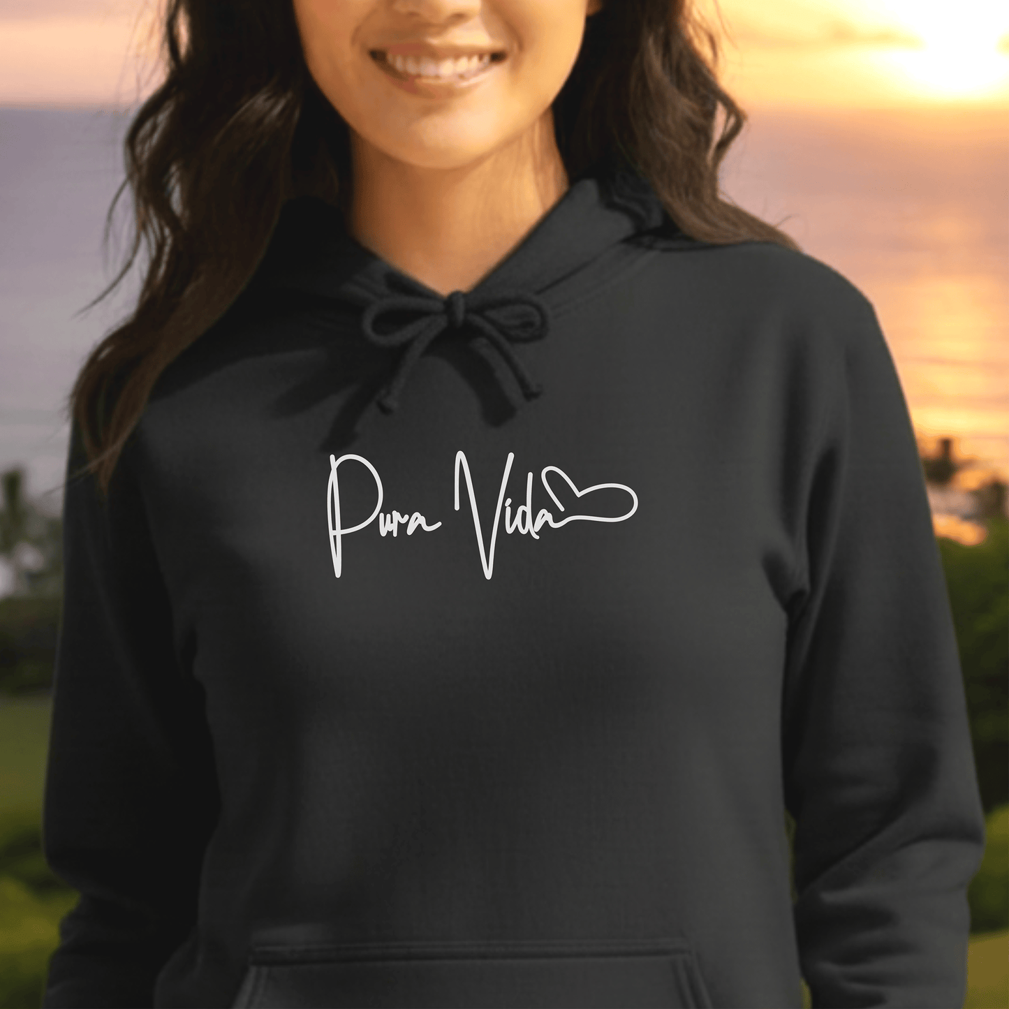 Pura Vida Heart Signature, Costa Rica Hoodie Black / S