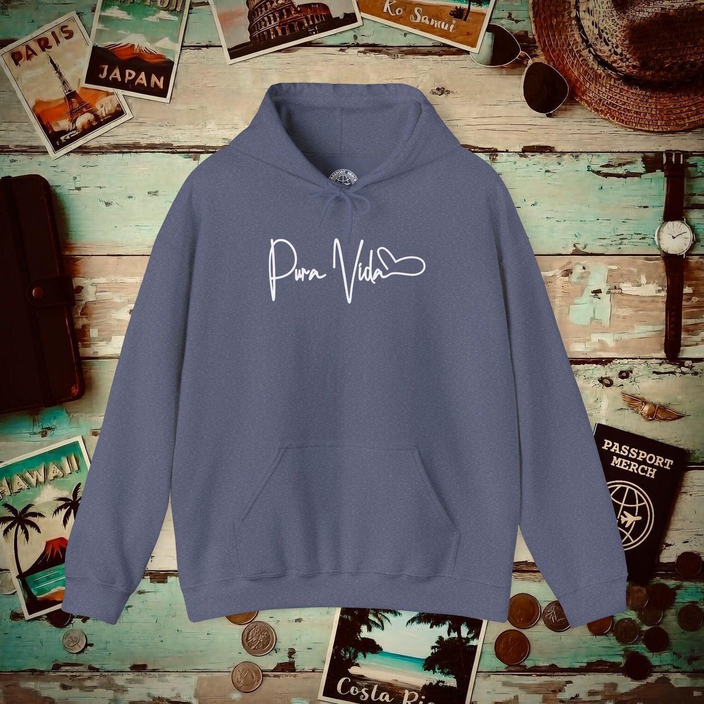 Pura Vida Heart Signature, Costa Rica Hoodie Heather Navy / S