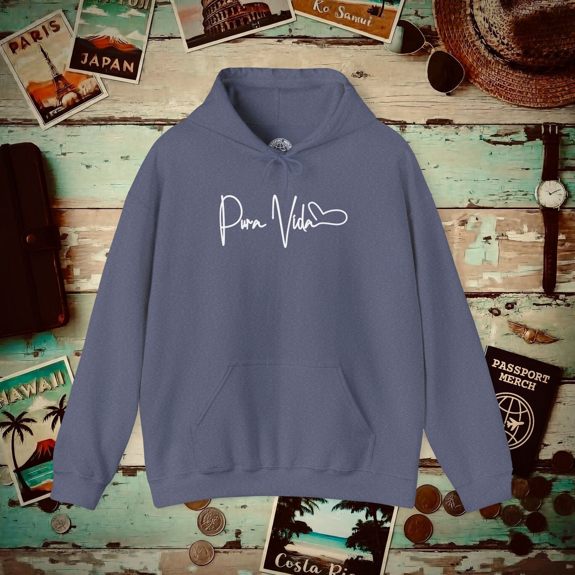Pura Vida Heart Signature, Costa Rica Hoodie Heather Navy / S