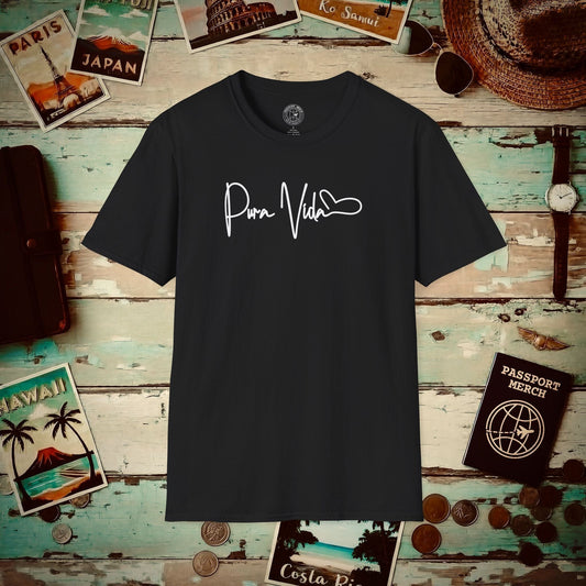 Pura Vida Heart Signature, Costa Rica T-Shirt Black / S