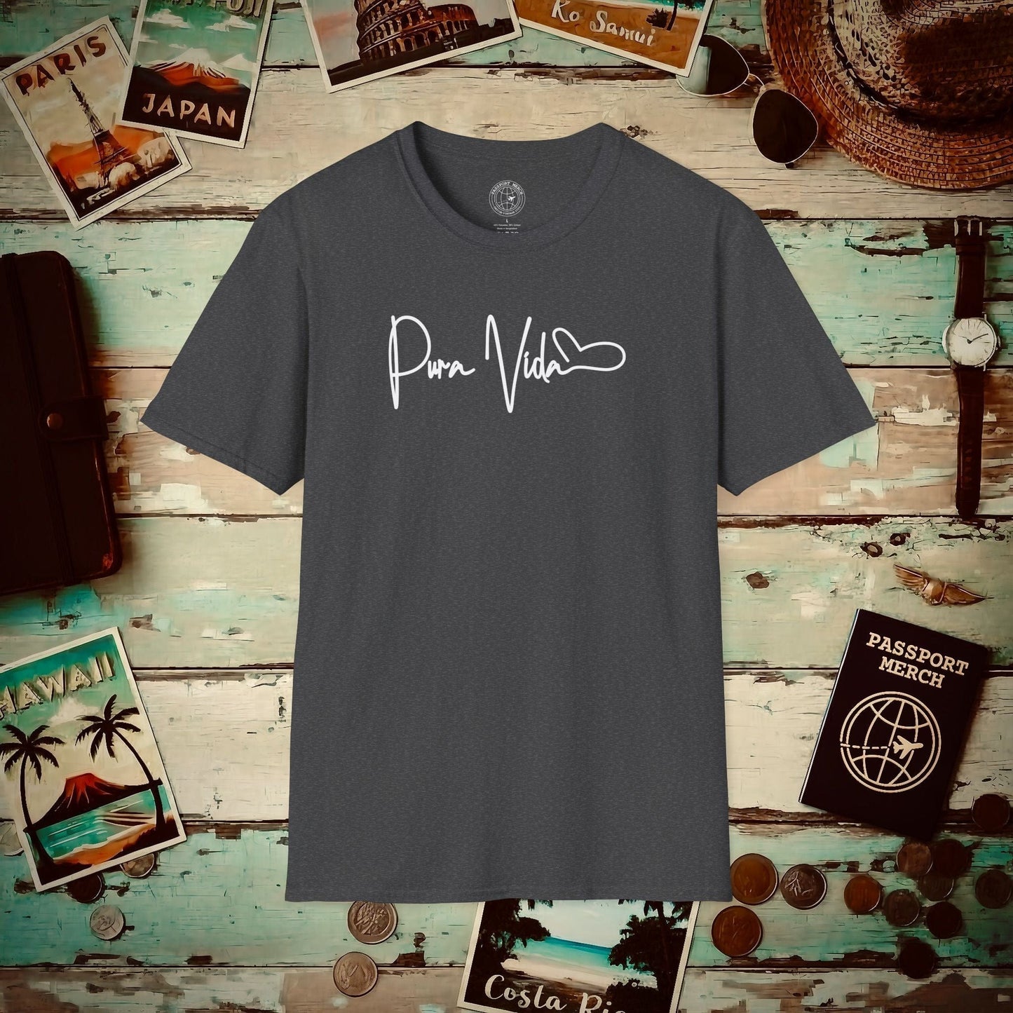 Pura Vida Heart Signature, Costa Rica T-Shirt Dark Heather / S