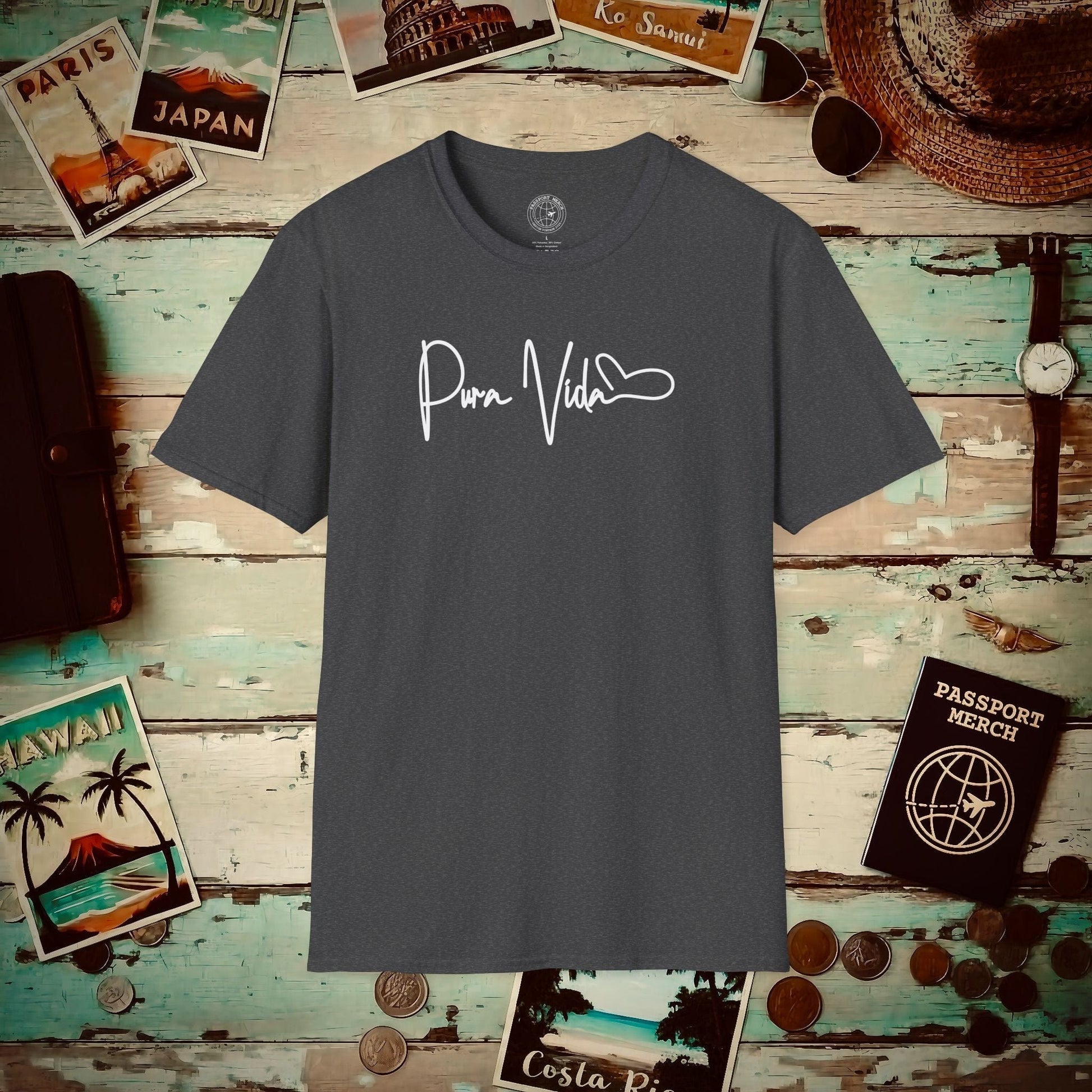 Pura Vida Heart Signature, Costa Rica T-Shirt Dark Heather / S