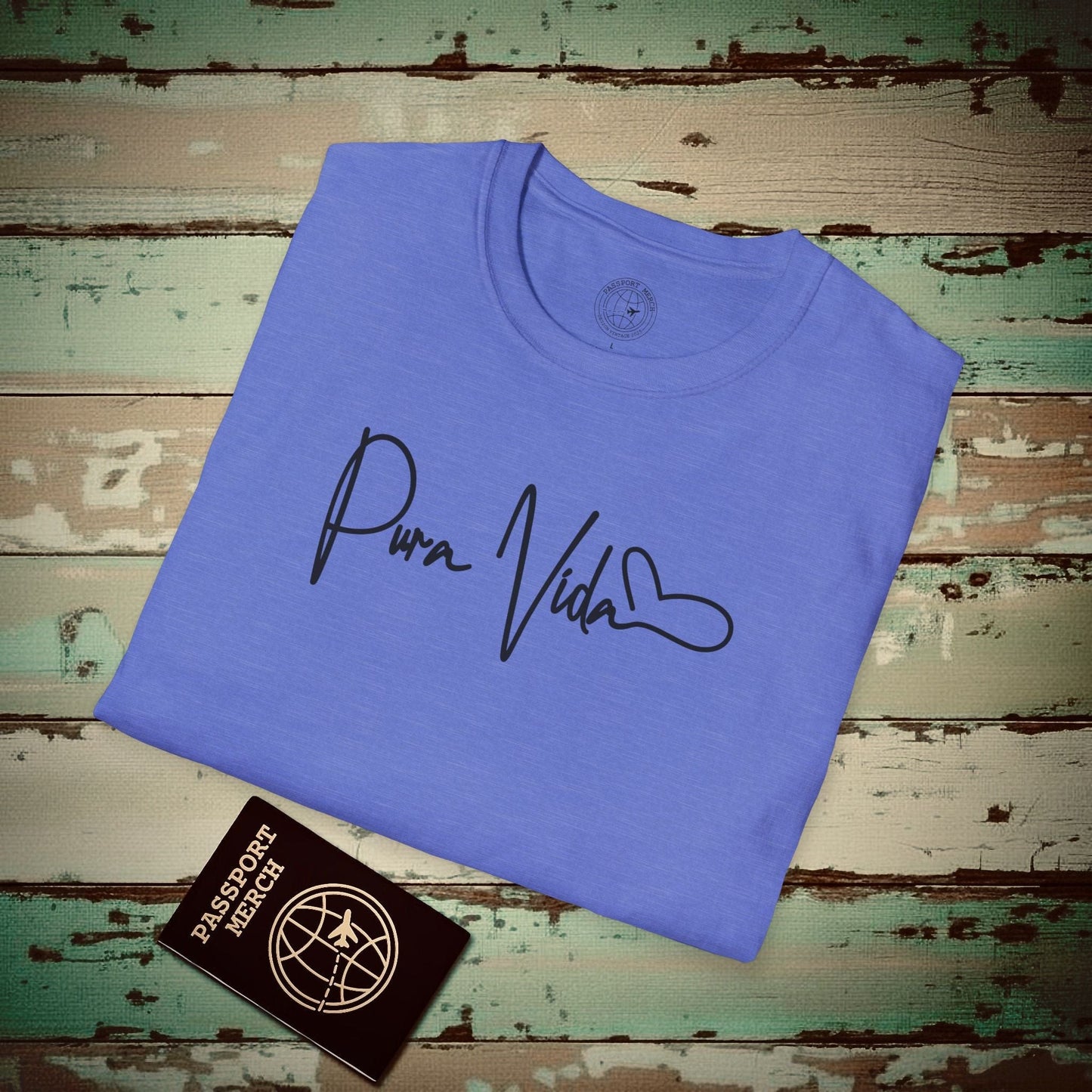 Pura Vida Heart Signature, Costa Rica T-Shirt Heather Royal / S