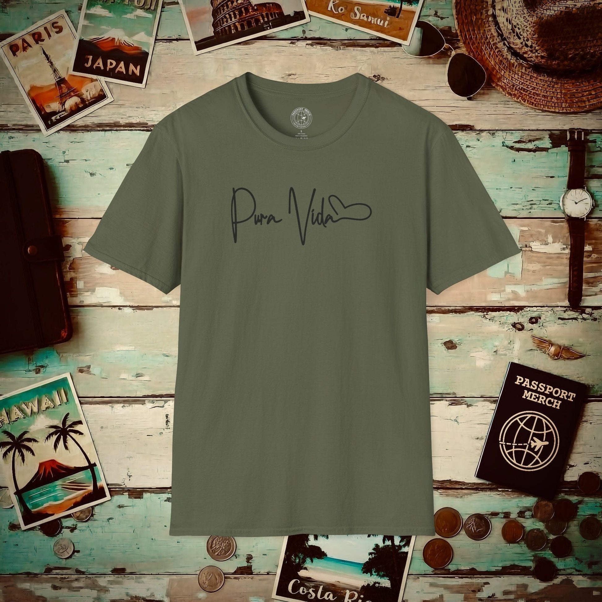 Pura Vida Heart Signature, Costa Rica T-Shirt Military Green / S