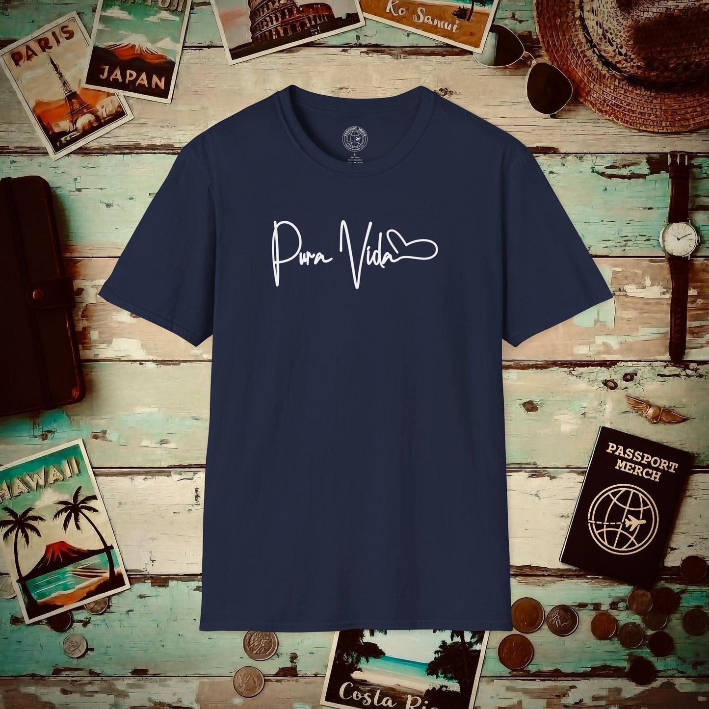 Pura Vida Heart Signature, Costa Rica T-Shirt Navy / S