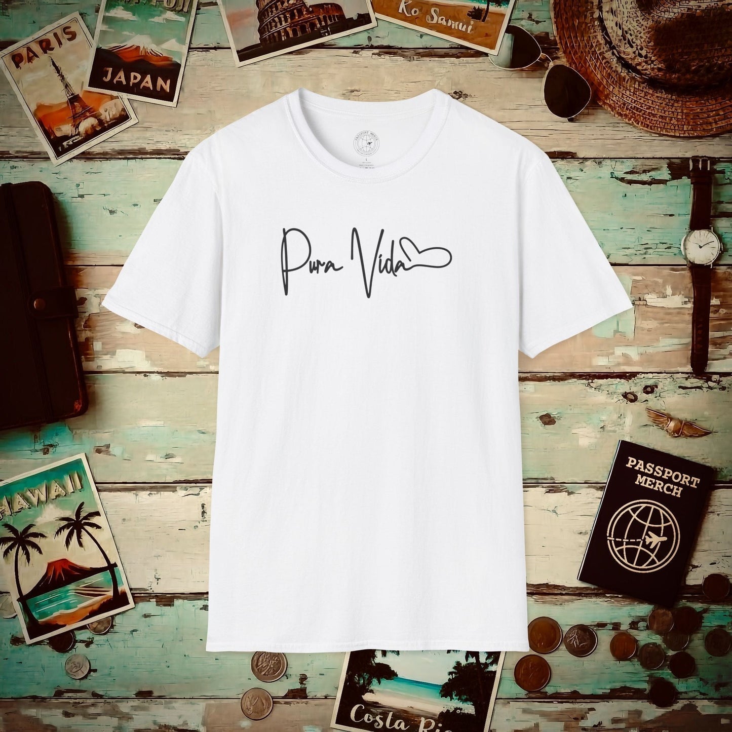 Pura Vida Heart Signature, Costa Rica T-Shirt White / S