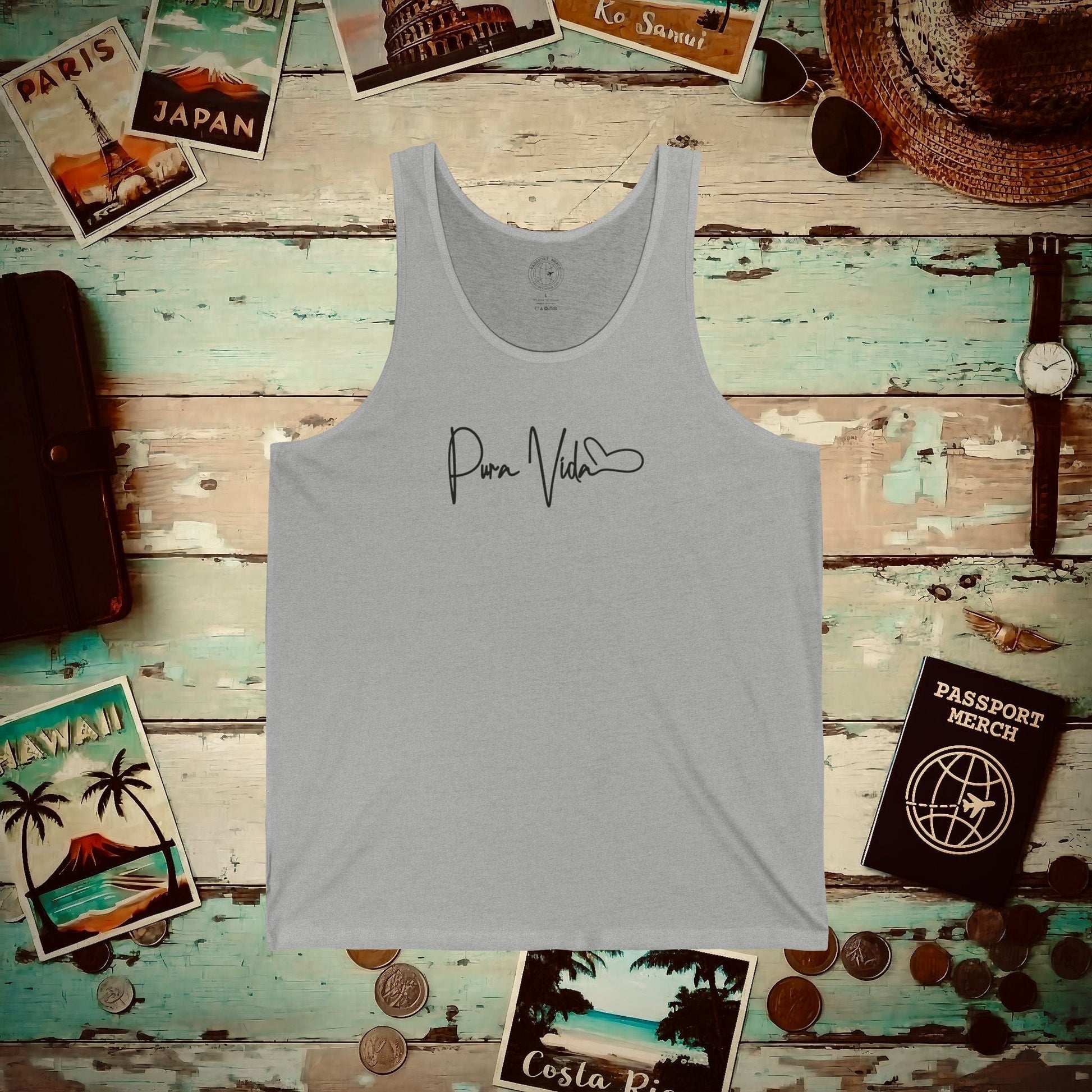 Pura Vida Heart Signature, Costa Rica Tank Top Athletic Heather / XS