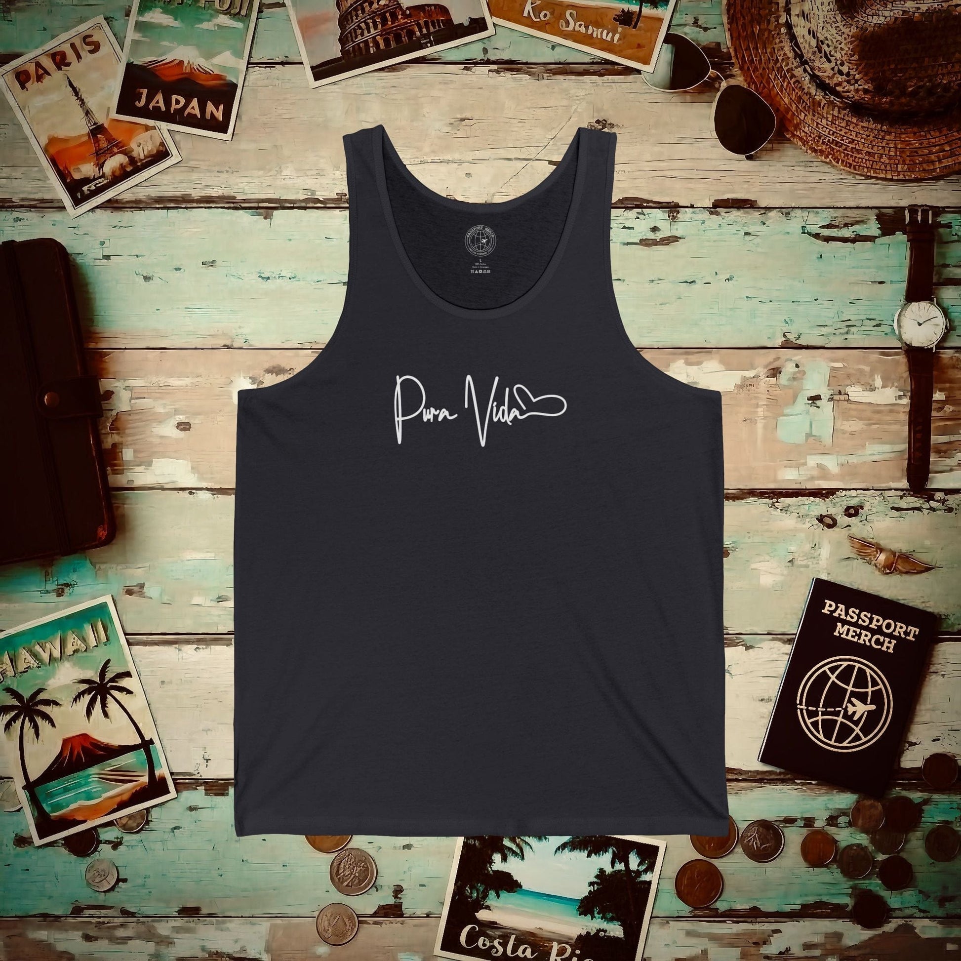 Pura Vida Heart Signature, Costa Rica Tank Top Dark Grey / XS
