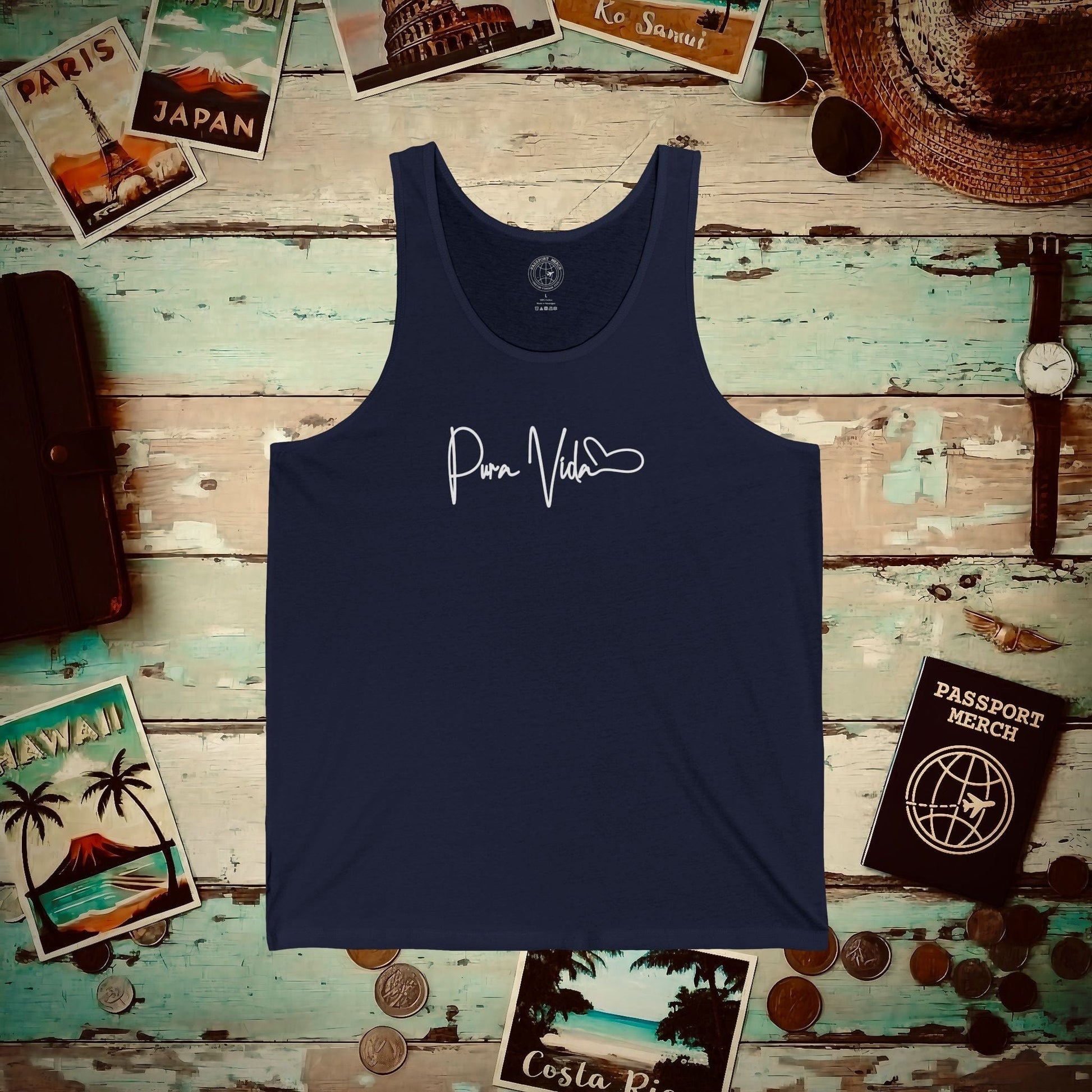 Pura Vida Heart Signature, Costa Rica Tank Top Navy / XS