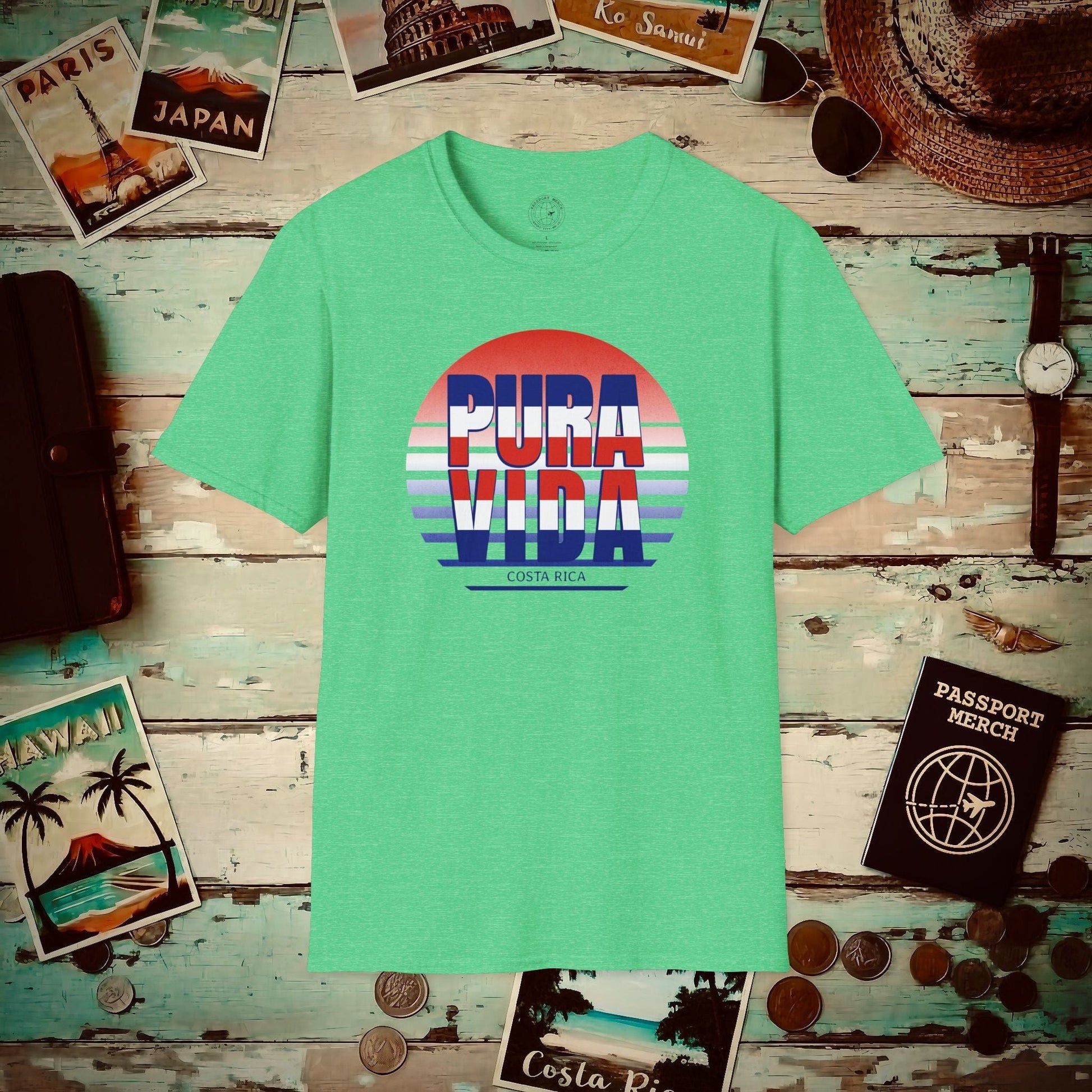 Pura Vida Patriotism Costa Rica Letter Flag T-Shirt Heather Irish Green / S