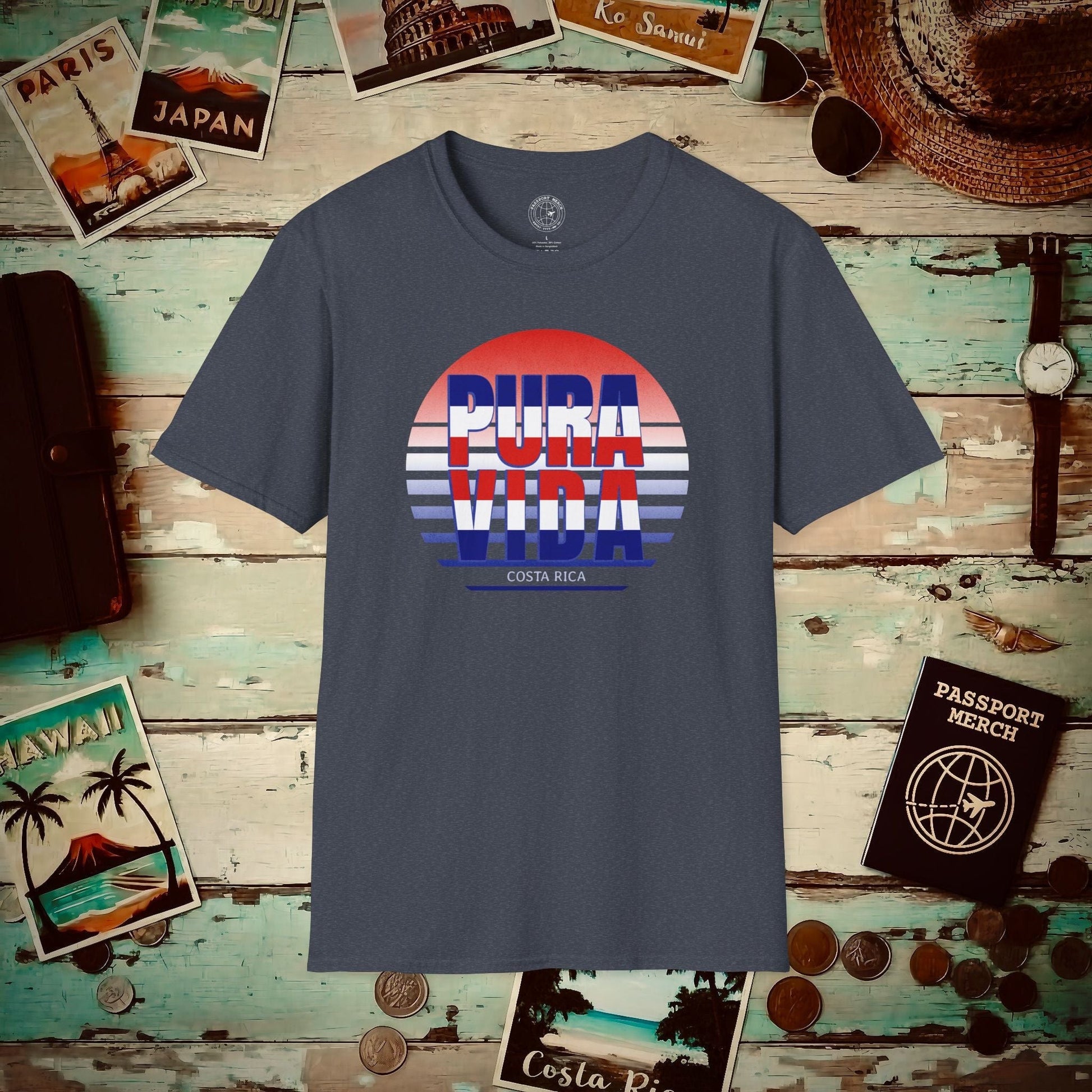 Pura Vida Patriotism Costa Rica Letter Flag T-Shirt Heather Navy / S