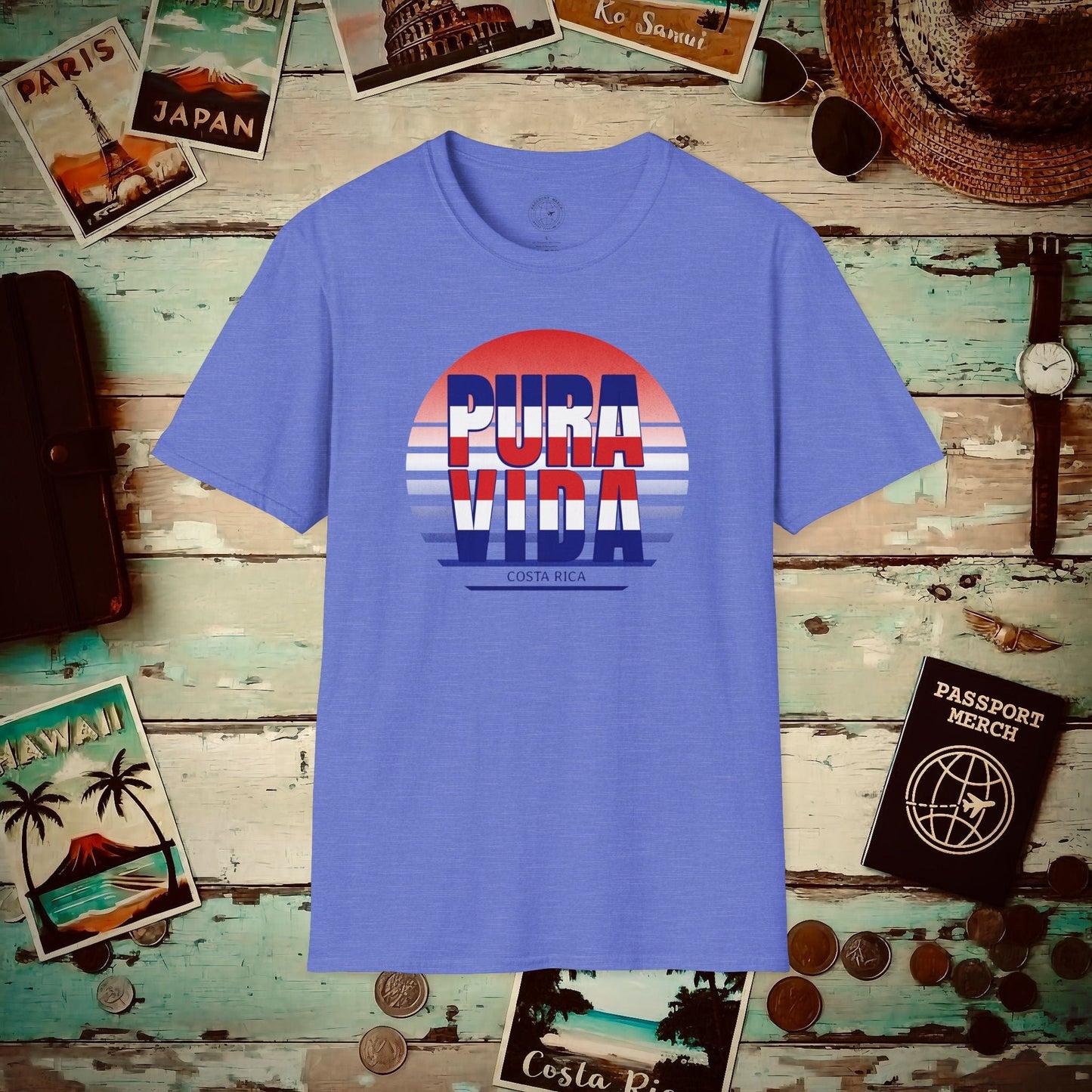 Pura Vida Patriotism Costa Rica Letter Flag T-Shirt Heather Royal / S