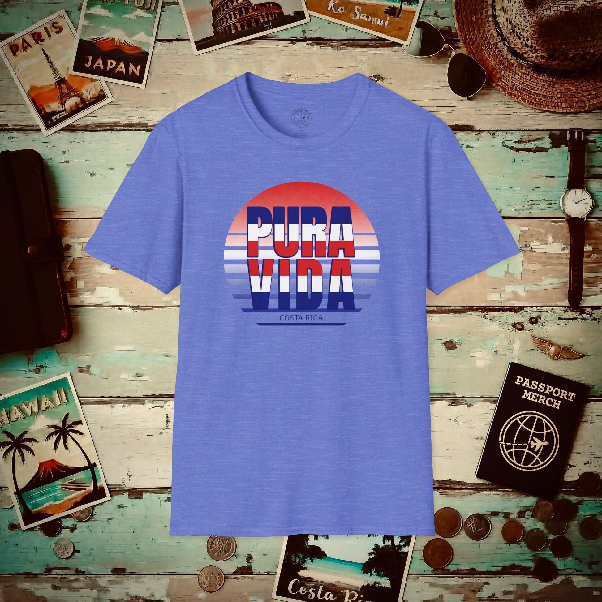 Pura Vida Patriotism Costa Rica Letter Flag T-Shirt Heather Royal / S