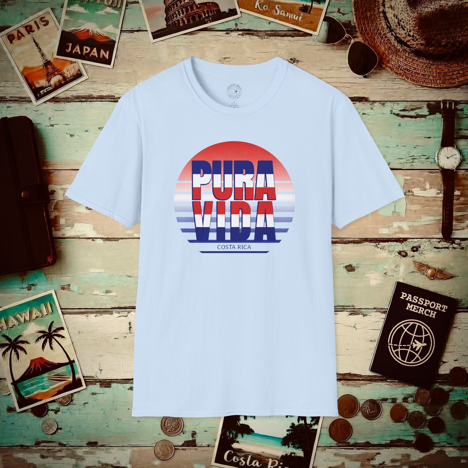 Pura Vida Patriotism Costa Rica Letter Flag T-Shirt Light Blue / S