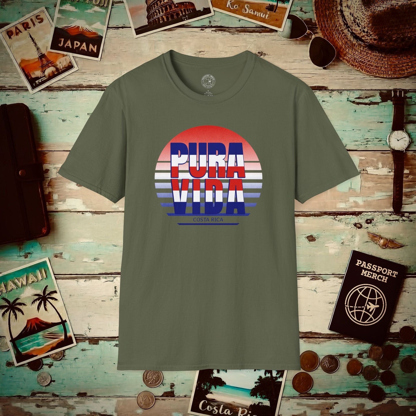 Pura Vida Patriotism Costa Rica Letter Flag T-Shirt Military Green / S