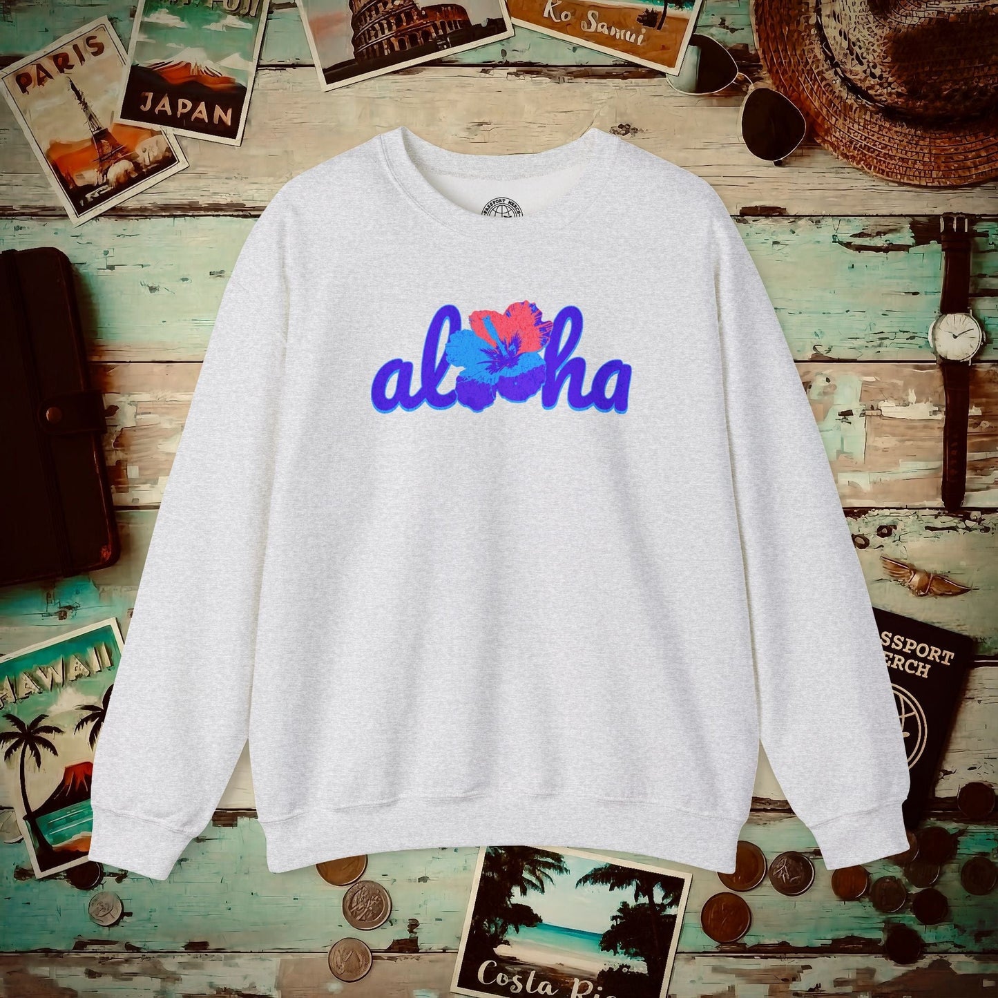 Purple Aloha Hibiscus, Hawaii Crewneck Ash / S