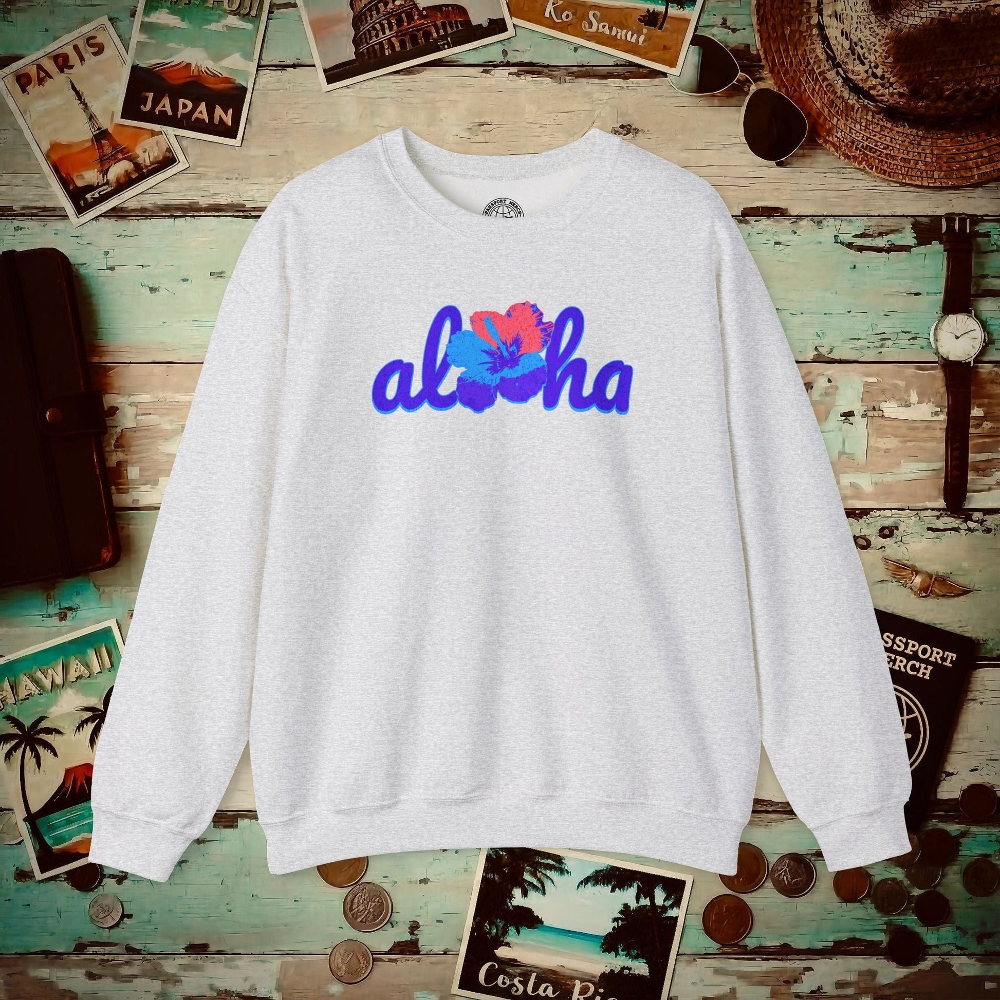 Purple Aloha Hibiscus, Hawaii Crewneck Ash / S