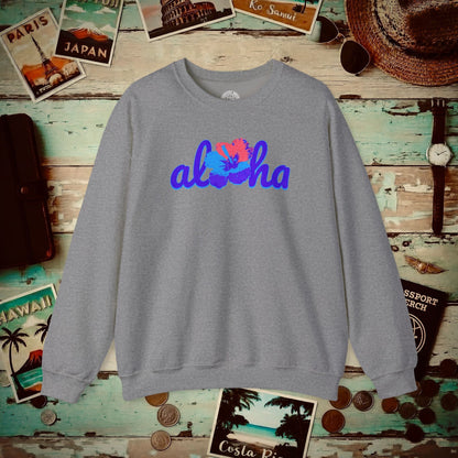 Purple Aloha Hibiscus, Hawaii Crewneck Graphite Heather / S