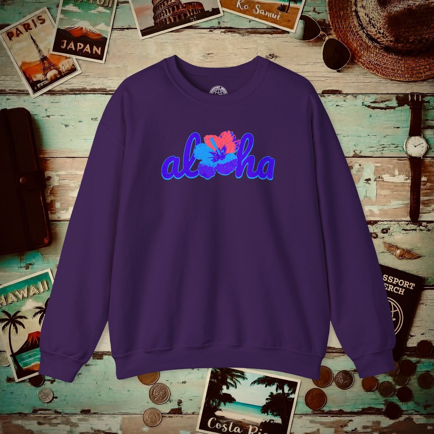 Purple Aloha Hibiscus, Hawaii Crewneck Purple / S