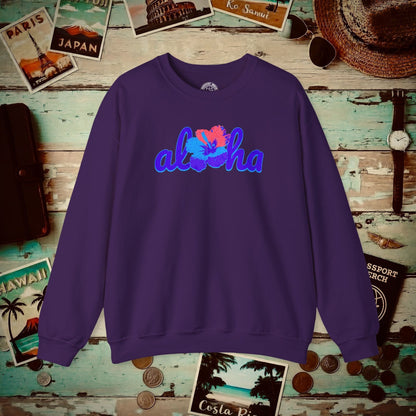 Purple Aloha Hibiscus, Hawaii Crewneck Purple / S