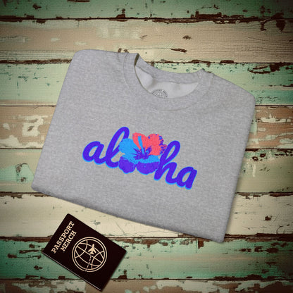 Purple Aloha Hibiscus, Hawaii Crewneck Sport Grey / S