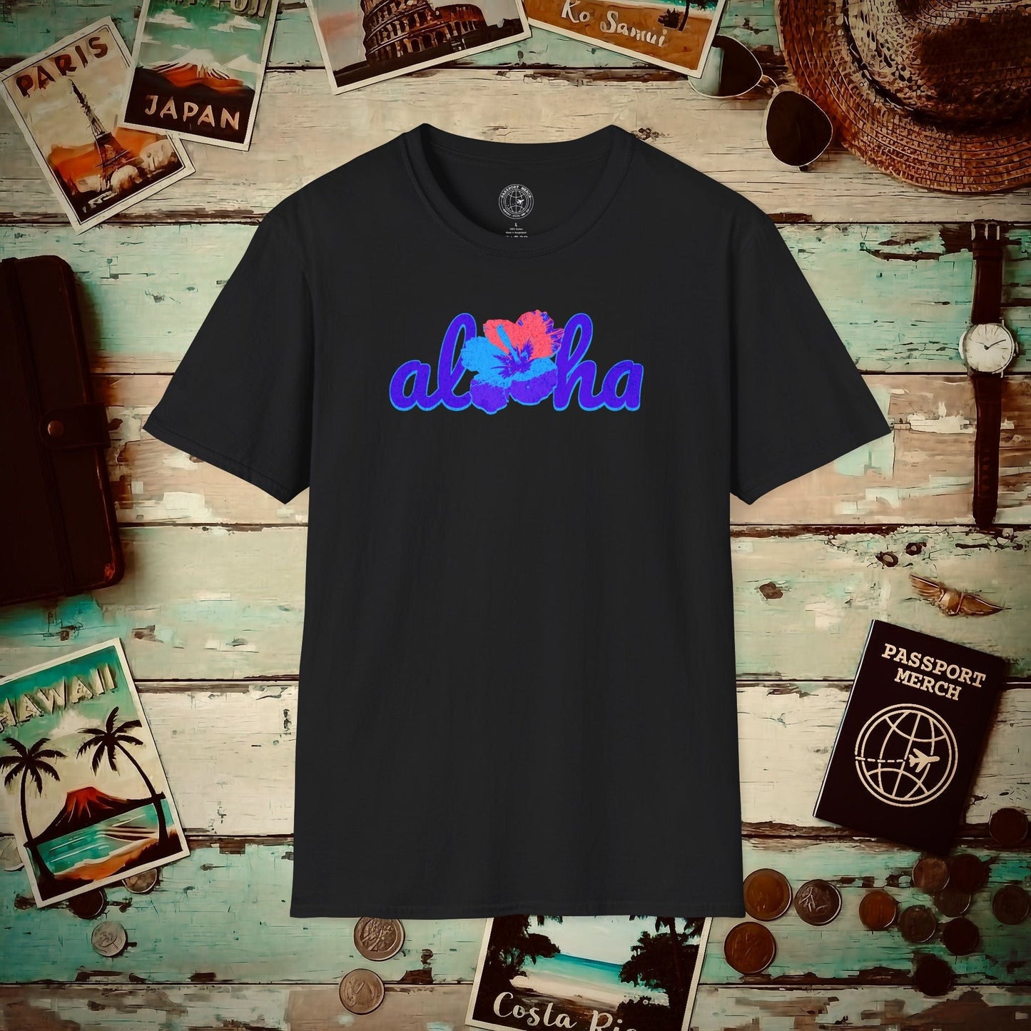 Purple Aloha Hibiscus, Hawaii T-Shirt Black / S