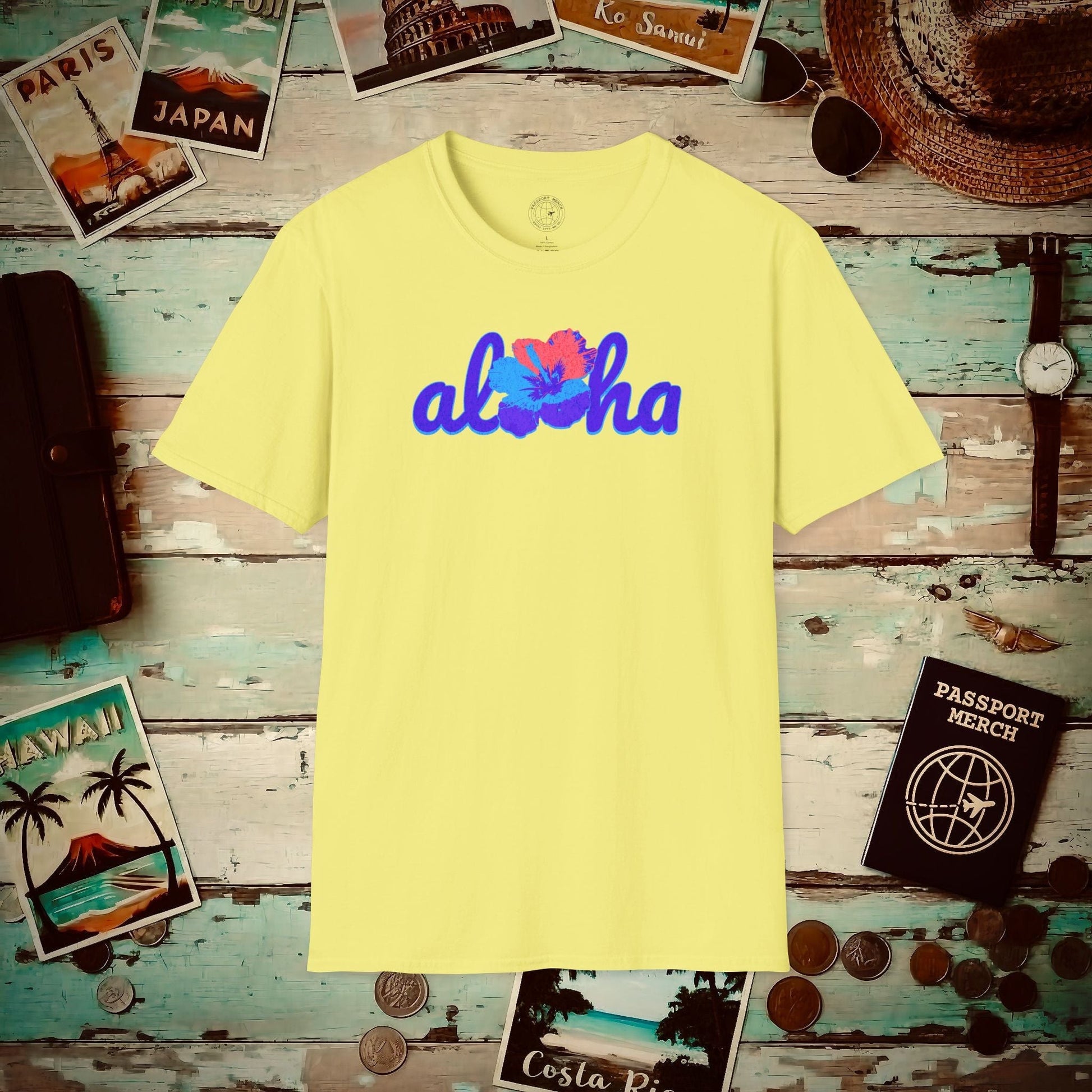 Purple Aloha Hibiscus, Hawaii T-Shirt Cornsilk / S