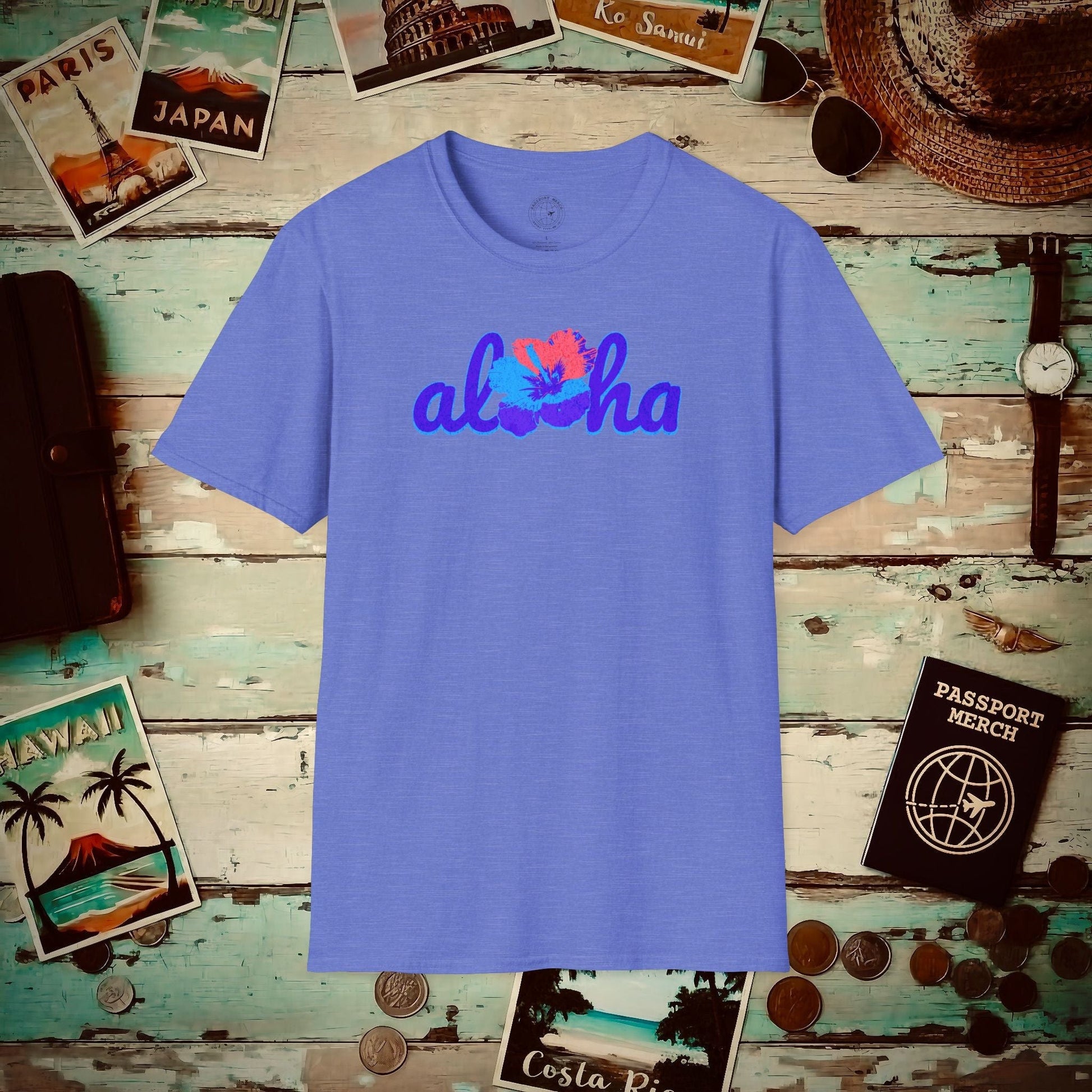 Purple Aloha Hibiscus, Hawaii T-Shirt Heather Royal / S