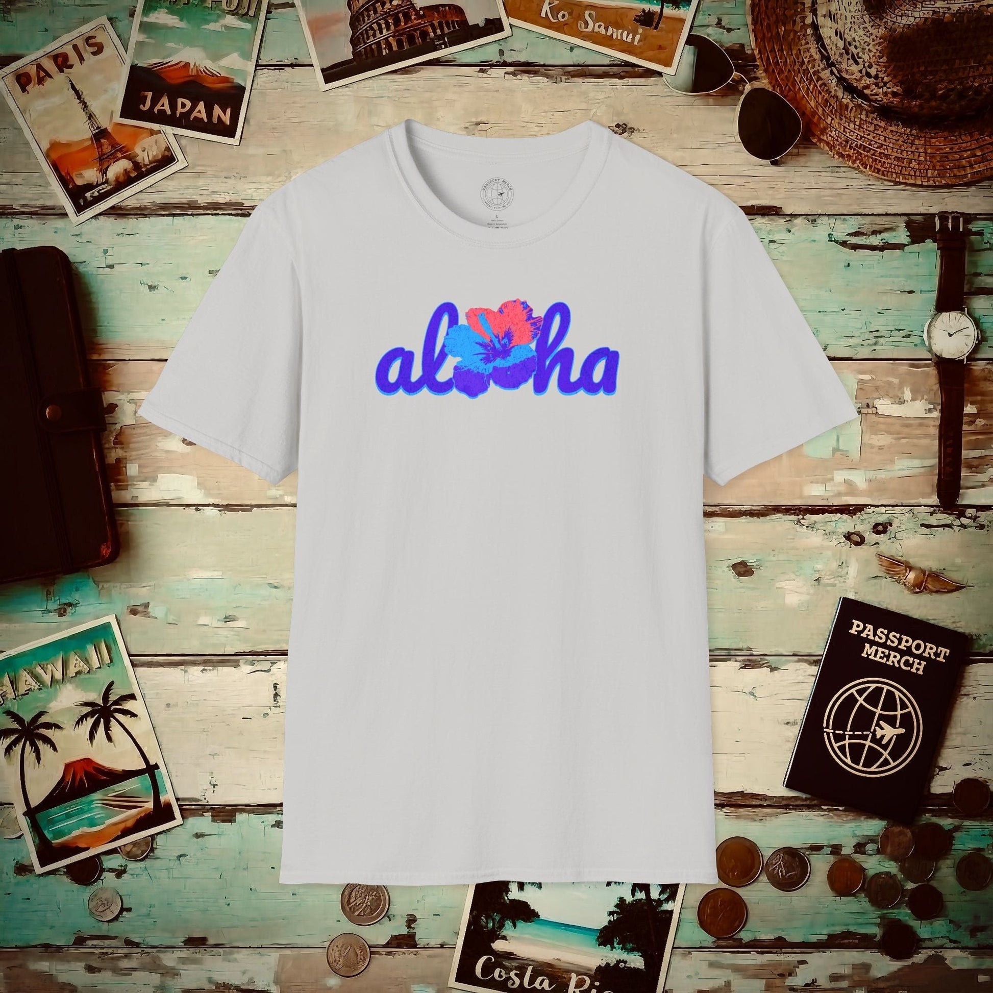 Purple Aloha Hibiscus, Hawaii T-Shirt Ice Grey / S